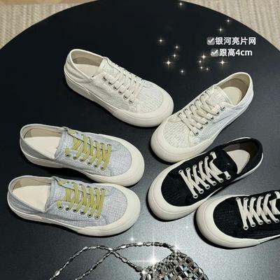 Сетчатые платформенные кеды с пайетками женские летние новые дышащие универсальные модные двойного ношения повседневные кеды