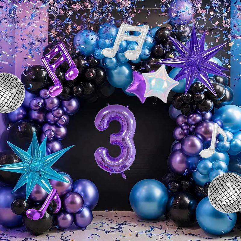 Purple Music Theme Party Supplies 0-9 Digital Balloon Set 32 Inch Large Aluminum Foil Balloon Birthday Party and Carnival Decor