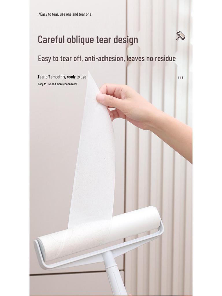Long-Handle Lint Roller: Hair & Dust Removal Sticky Brush with Tearable Rolls for Floor and Bed.