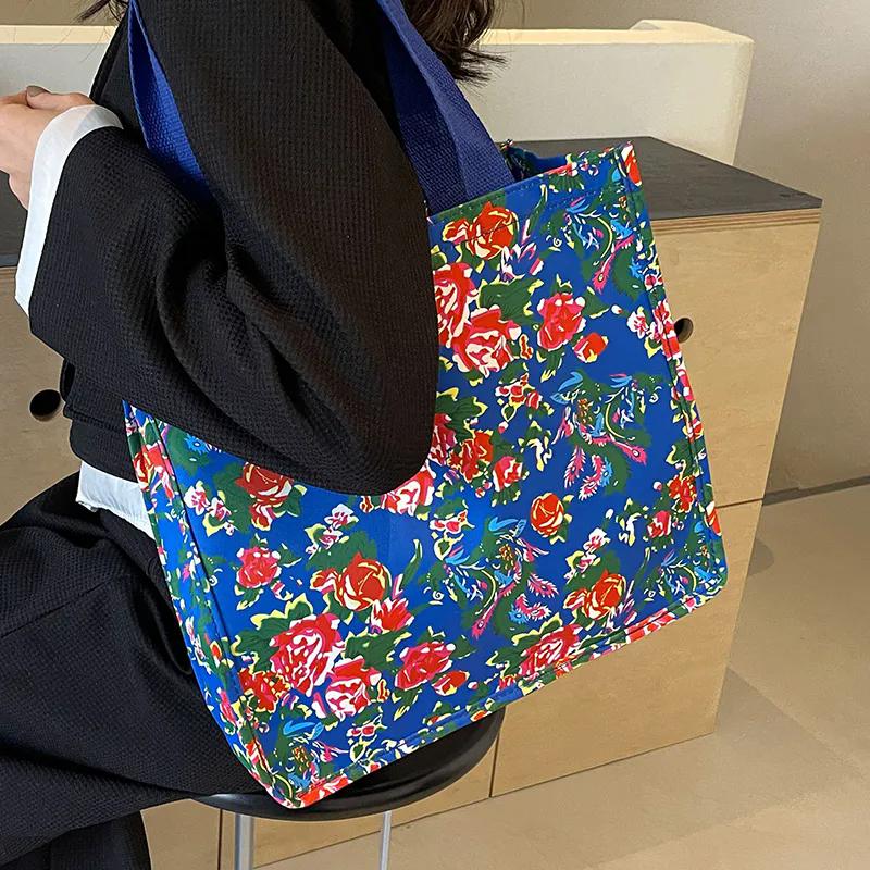 WTEMPO Retro Large Capacity Floral Printed Bags Casual Versatile Singer Shoulder Bags Women's Travel Beach Shopping Handbags