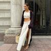 Летний комплект из хлопка и льна для женщин с подтяжками и короткой юбкой, повседневный однотонный комплект с длинной юбкой-солнцезащитой, комплекты