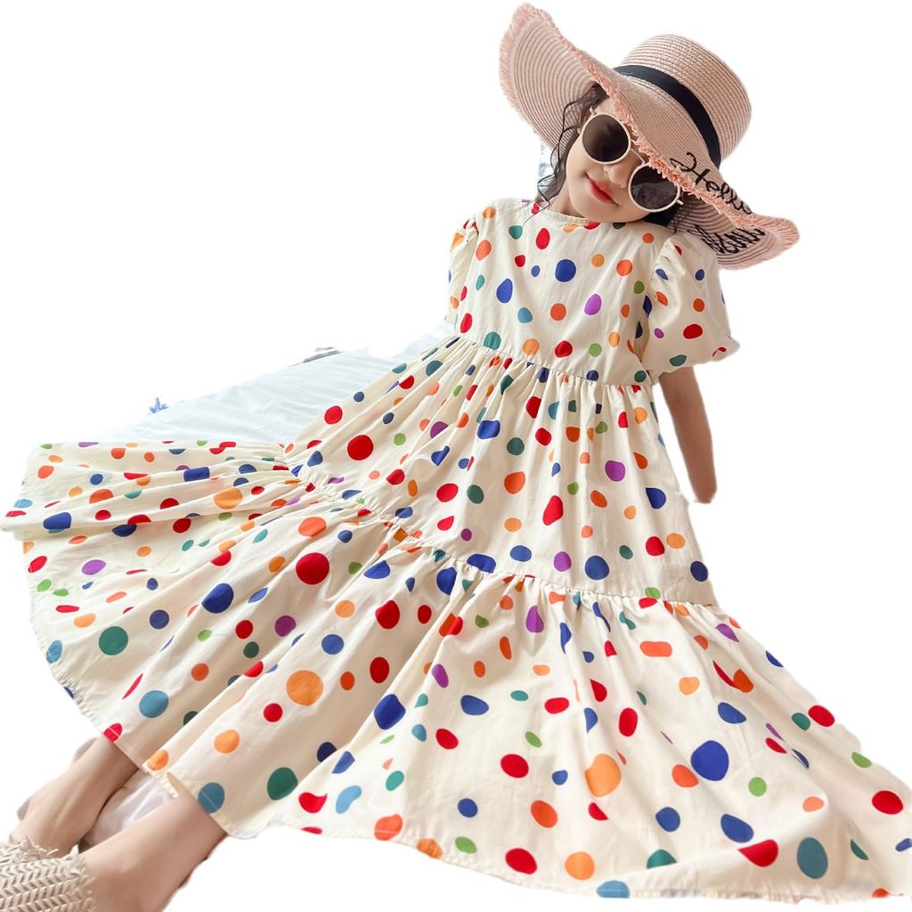 Fashion Summer Girls Dress Dot Beach Long Dress For Girl Bohemia Children Princess Loose Dresses Costume Teen 8 10 12 14 Y