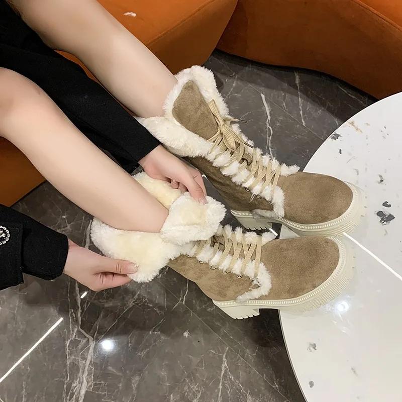 Women's Shoes On Sale Fashion Sleeve Women's Boots Winter Round Toe Plush Fleece for Warmth Middle Barrel Low Heels Snow Boots