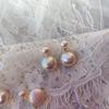 Flat Baroque Natural Freshwater Pearl Stud Earrings Pendant Delicate Silver Needle Gold Plated Earrings Steamed Bread Beads Double Beads