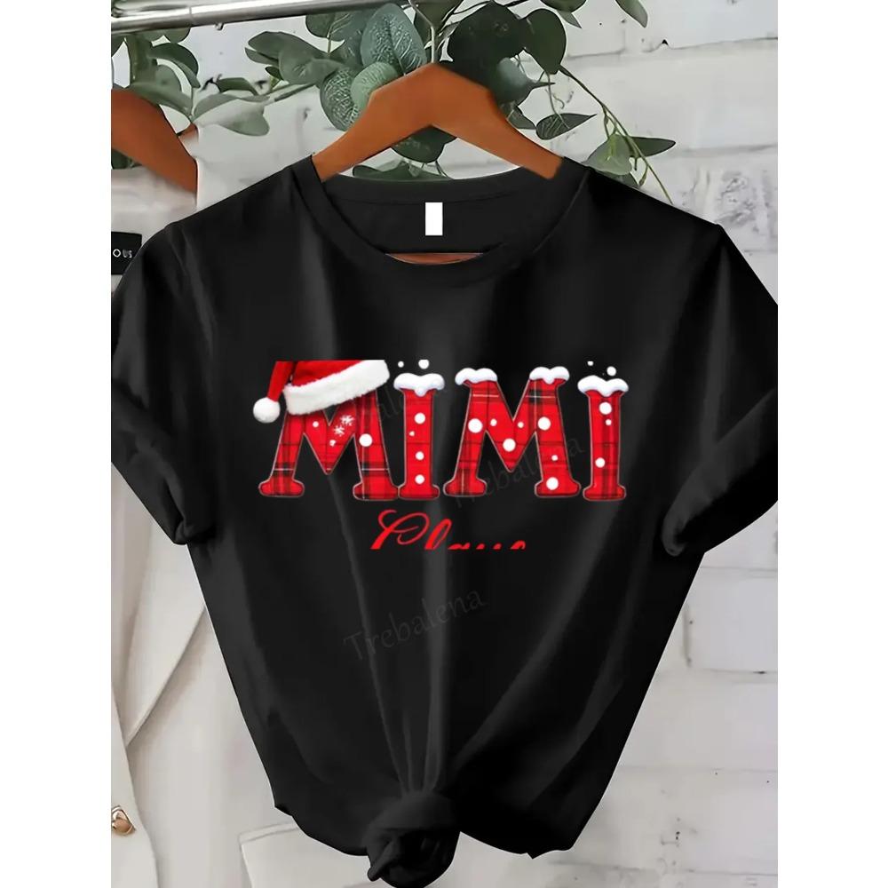 Women Tshirt Christmas Mimi Plaid TShirt for Women Festive Holiday Style