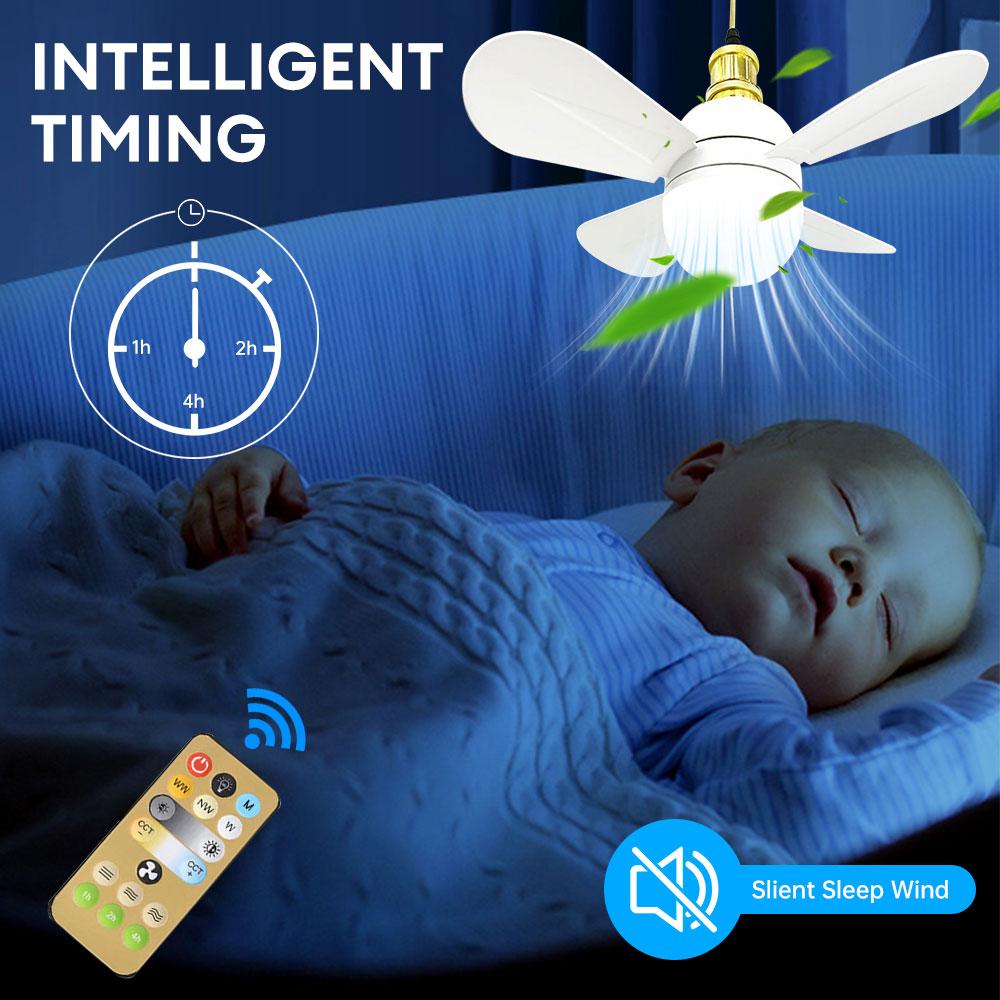 50W Ceiling Fan Lights E27 Base LED Lamp with Fan Home Smart Silent Ceiling Fan Lamp for Bedroom Living Room