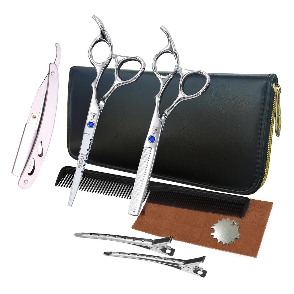 Sangelar 6 дюймов Профессиональные ножницы для волос Парикмахерские ножницы Серебряные парикмахерские ножницы Истончение режущих ножниц Набор парикмахерских инструментов
