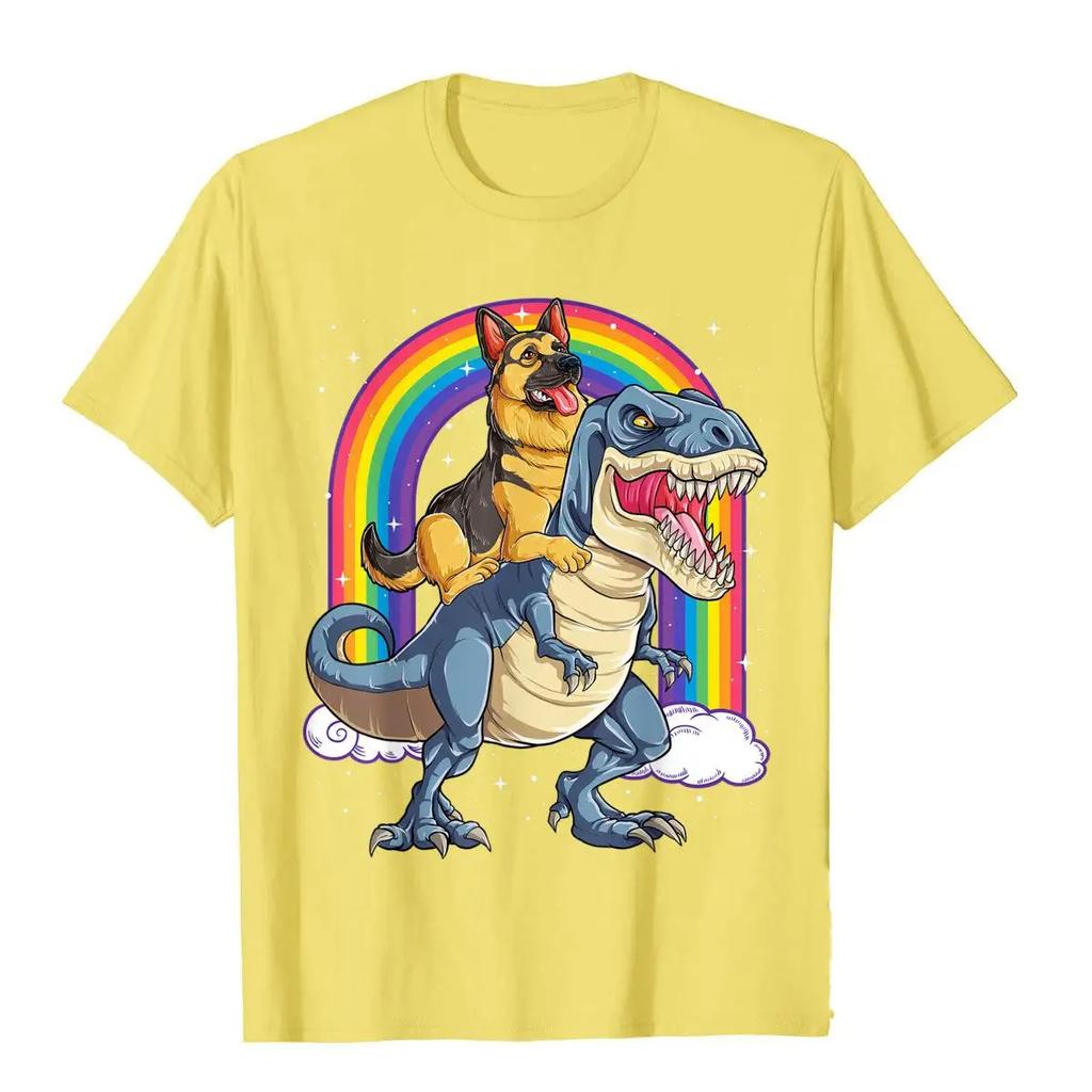 Мужская футболка с 3d принтом «Немецкая овчарка», езда на динозавре, радужная футболка, хлопковые дизайнерские топы, футболка, модная мужская футболка