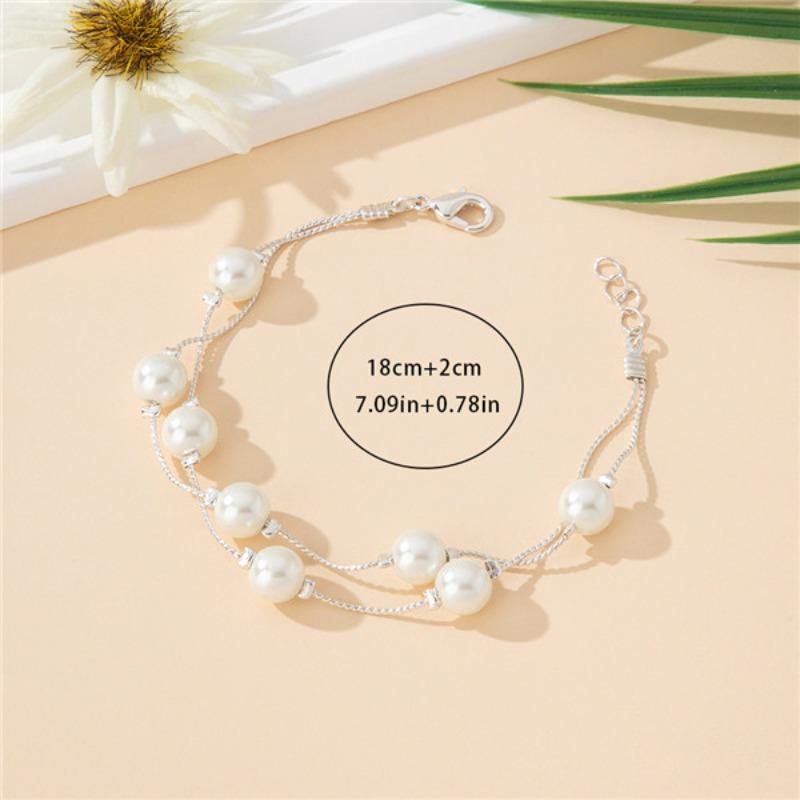 Двойной жемчужный браслет-цепочка, высококлассная легкая роскошь, подарки для друзей, изысканный белый кристалл.