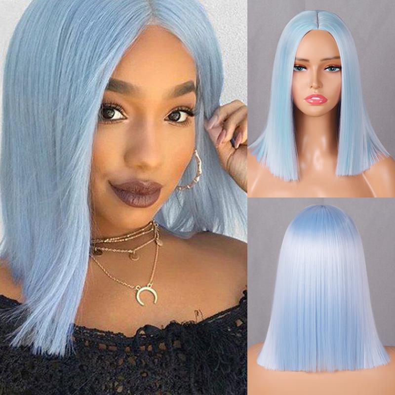 MISS WIG Женская мода короткий прямой парик боб без челки до плеч синтетическое волокно Ombre блондинка оранжевый парик