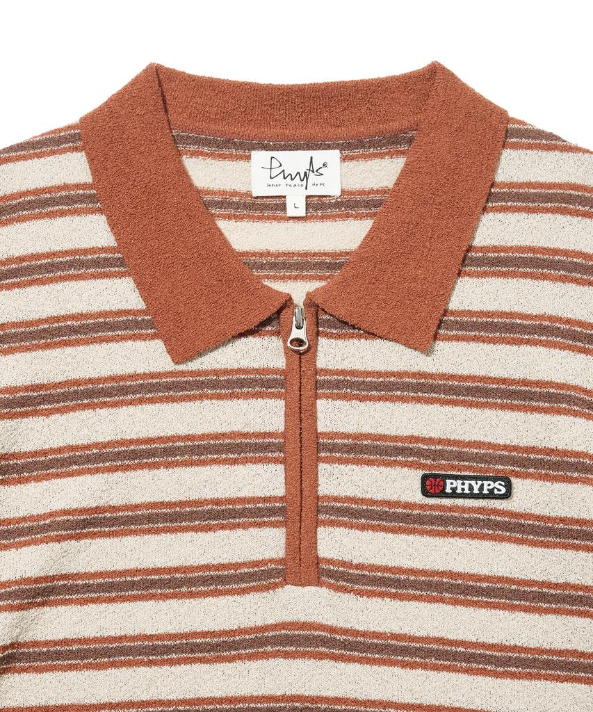PHYSICAL DEPARTMENT Striped Short Sleeve Collared Knit_Orange