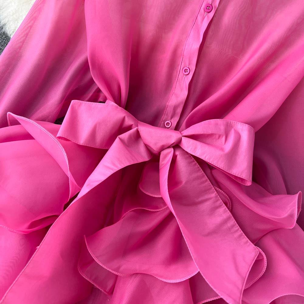 Chic Tops Women's Shirt Spring and Fall Ruffle Premium Bow Tie Blouse