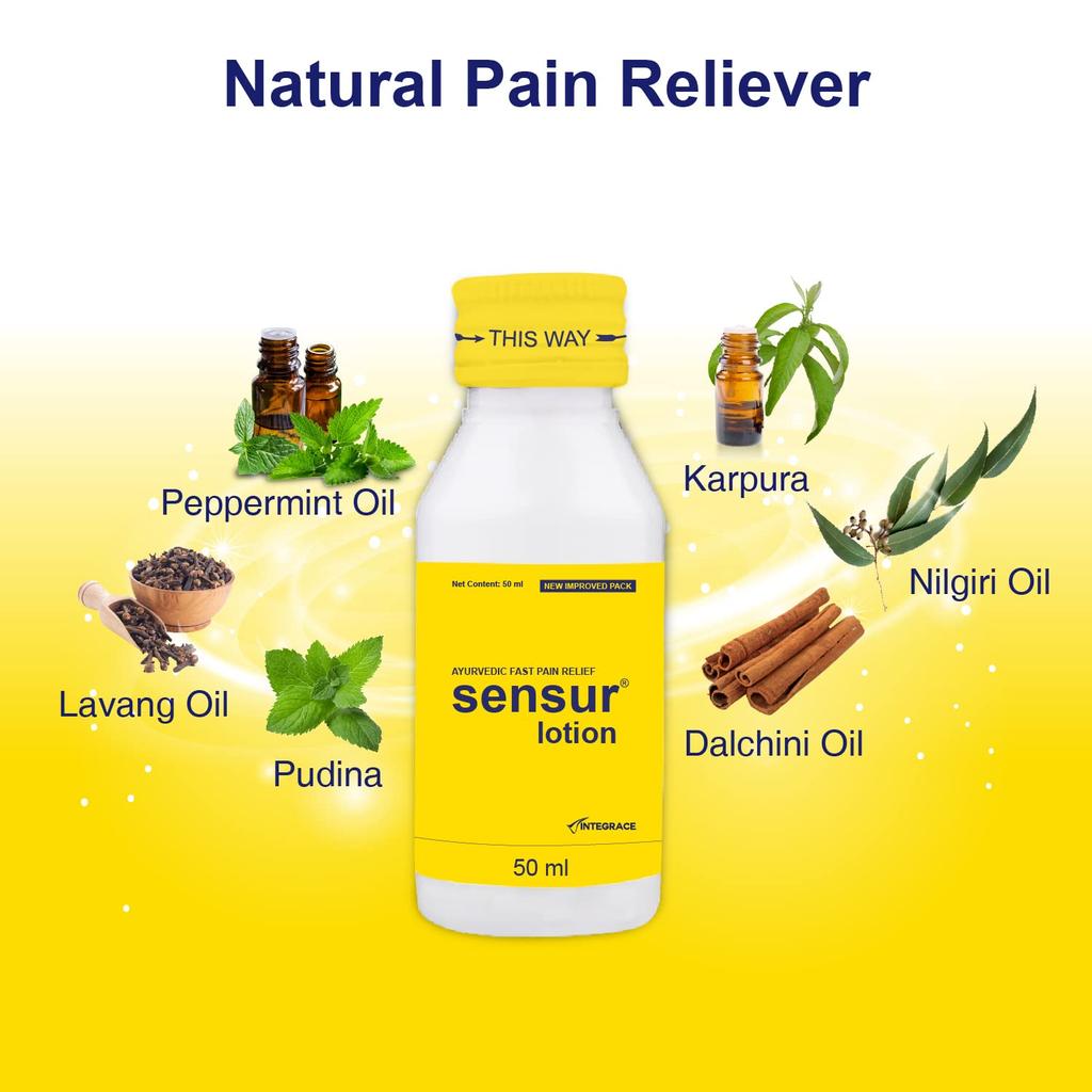Sensur Натуральный аюрведический лосьон для облегчения боли 50 мл Упаковка из 3 штук Быстродействующее облегчение боли в мышцах и суставах