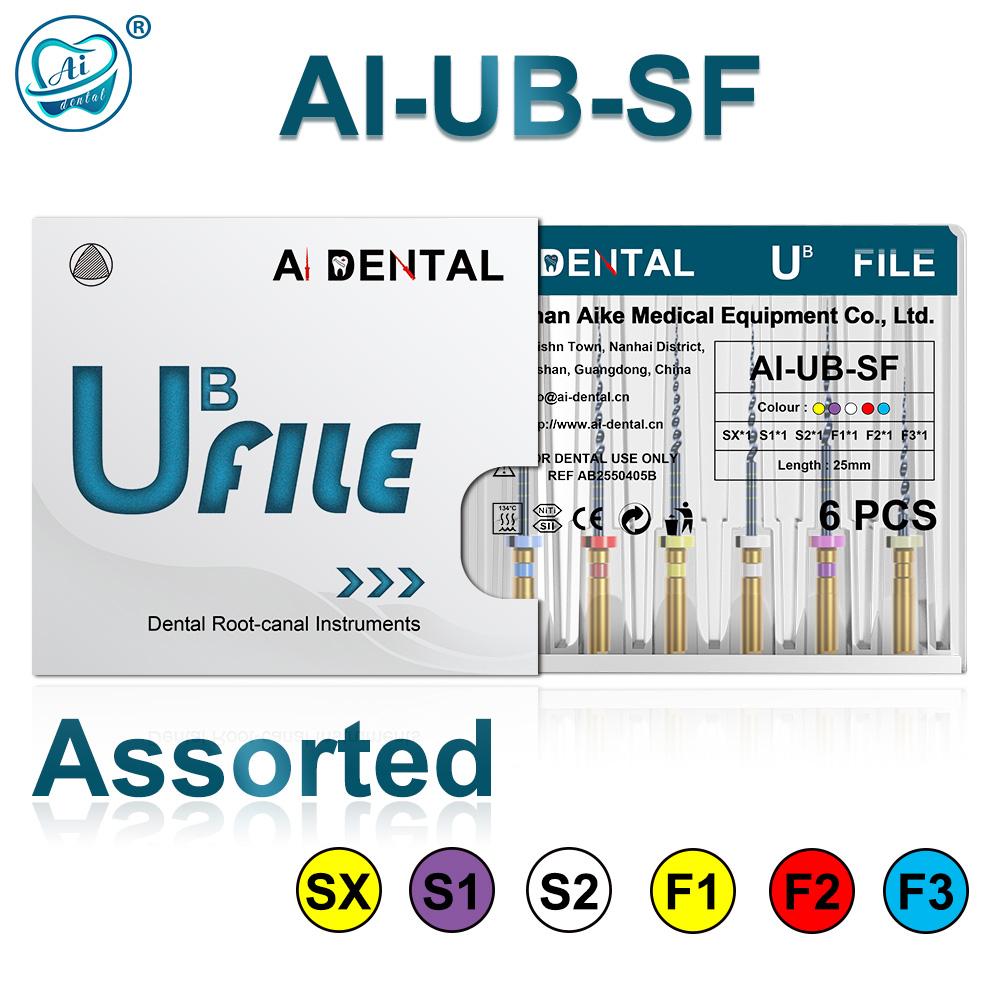 Файл для корневых каналов AI-UB, 6 шт., 25 мм, Ultimate Blue Prebend, треугольное сечение, переменная конусность, непрерывное вращение по часовой стрелке для лечения