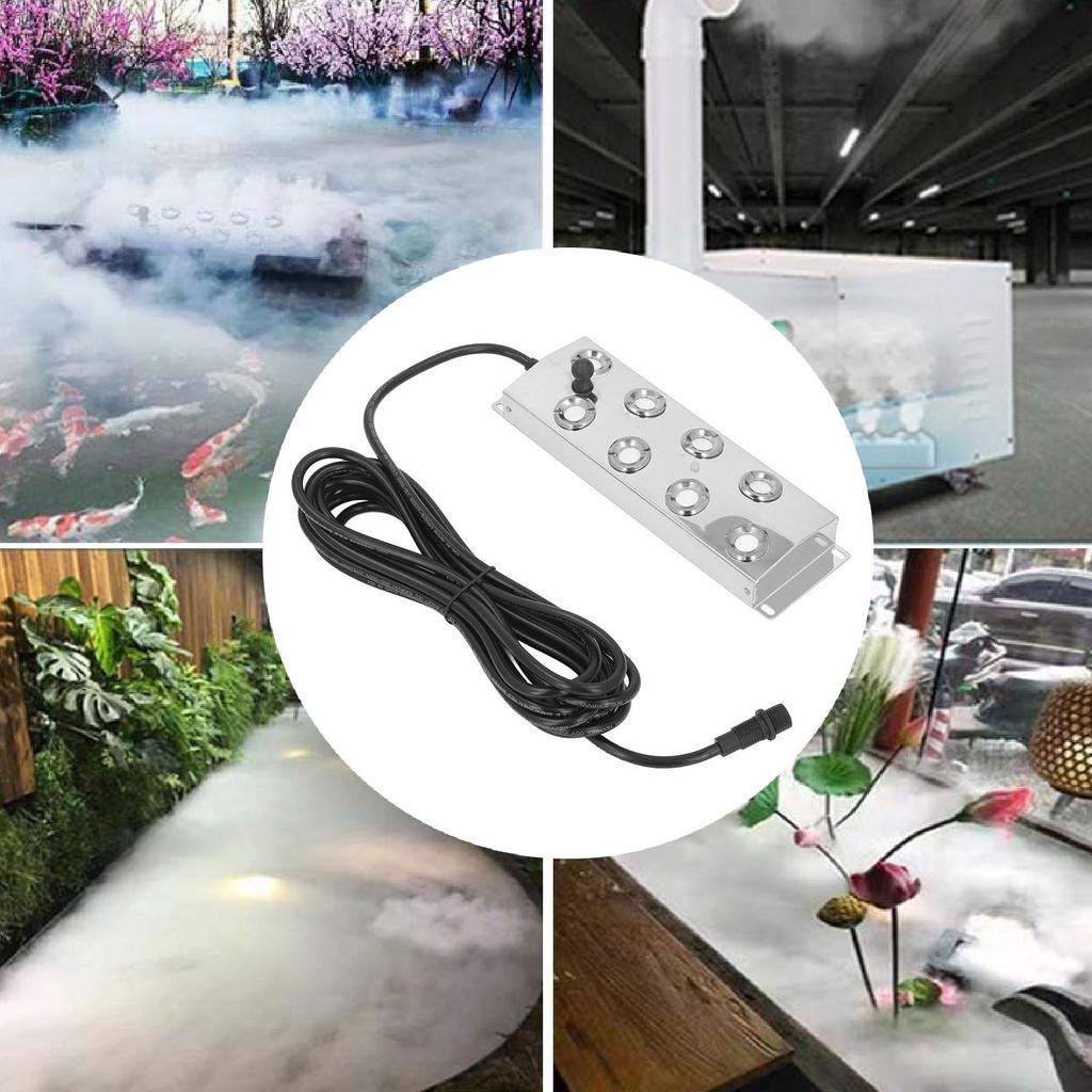 Ультразвуковой туманообразователь с 8 головками, водонепроницаемый, IP67, из нержавеющей стали 304, тихий туманообразователь с 5-метровым шнуром для суши