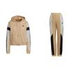 Logo Drawstring Hooded Long Sleeve Jacket And Cuffed Sweatpants Casual Set Women Sets Khaki HK0465