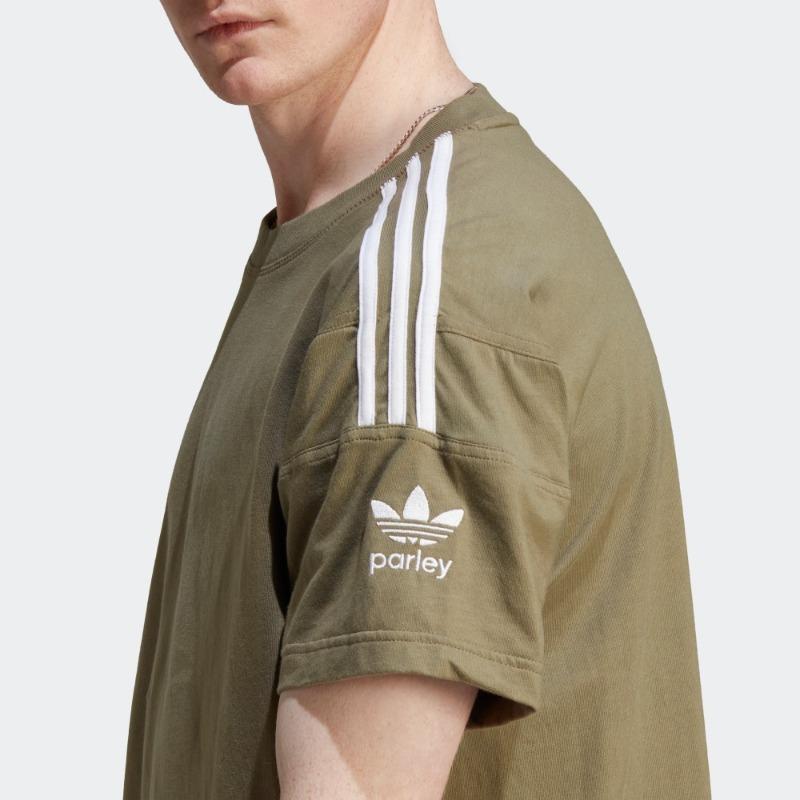 Adidas Originals Home Of Classics Series Logo Embroidery Striped Round Neck Short Sleeve T-Shirt Men Tops Olive-Green HR8944