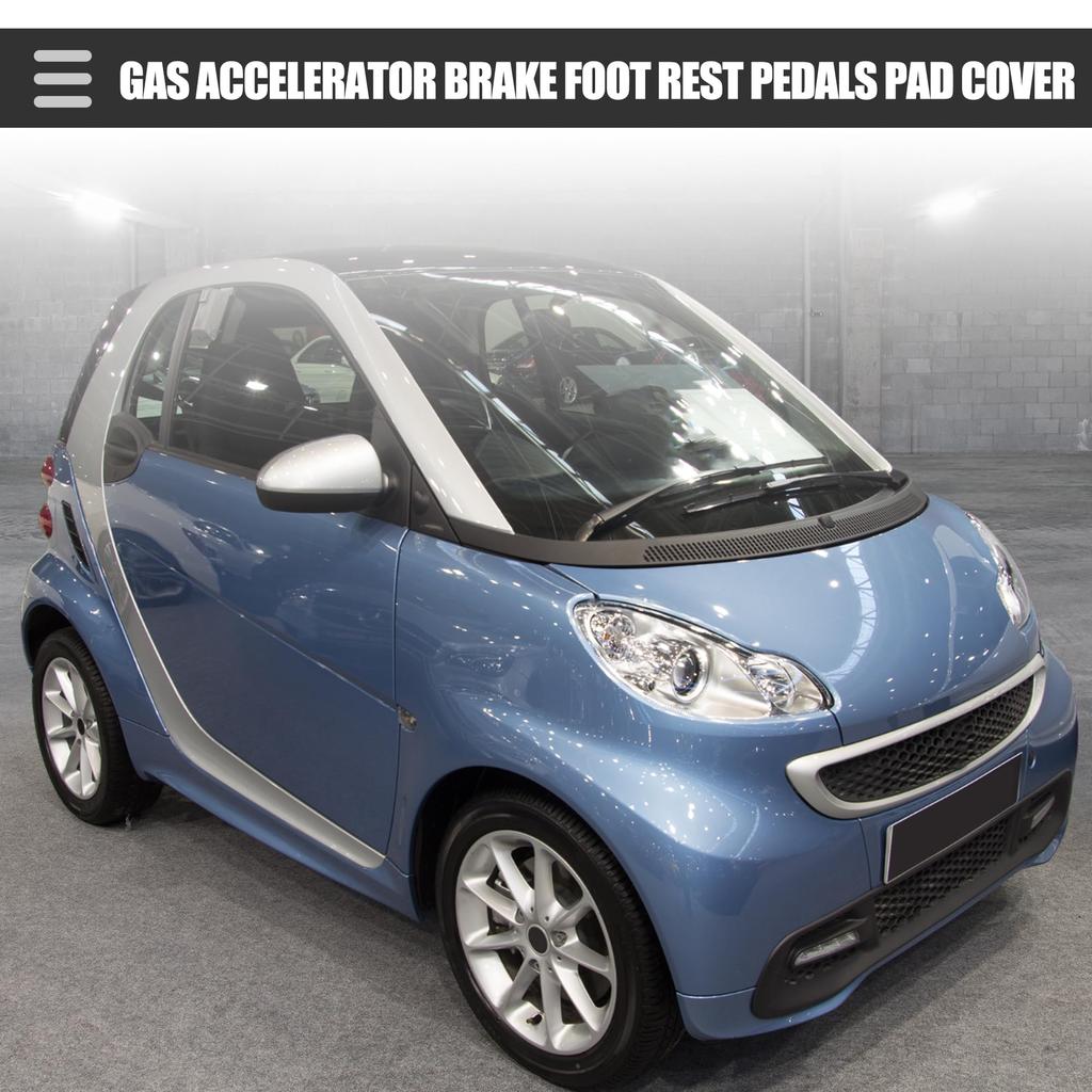 Motoforti Gas Accelerator Brake Footrest Pedal Pad Covers for Mercedes-Benz Smart ForTwo 2009-2014, Metal Black Silver Tone, 1 Set