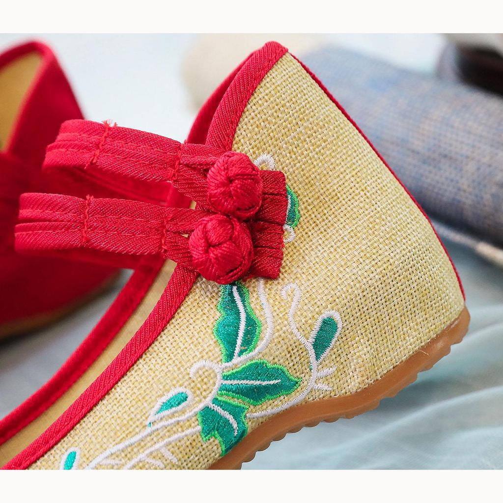 Chinese Embroidered Hibiscus Flowers Cloth Shoes Women's Shoes and Linen Tendon Soles