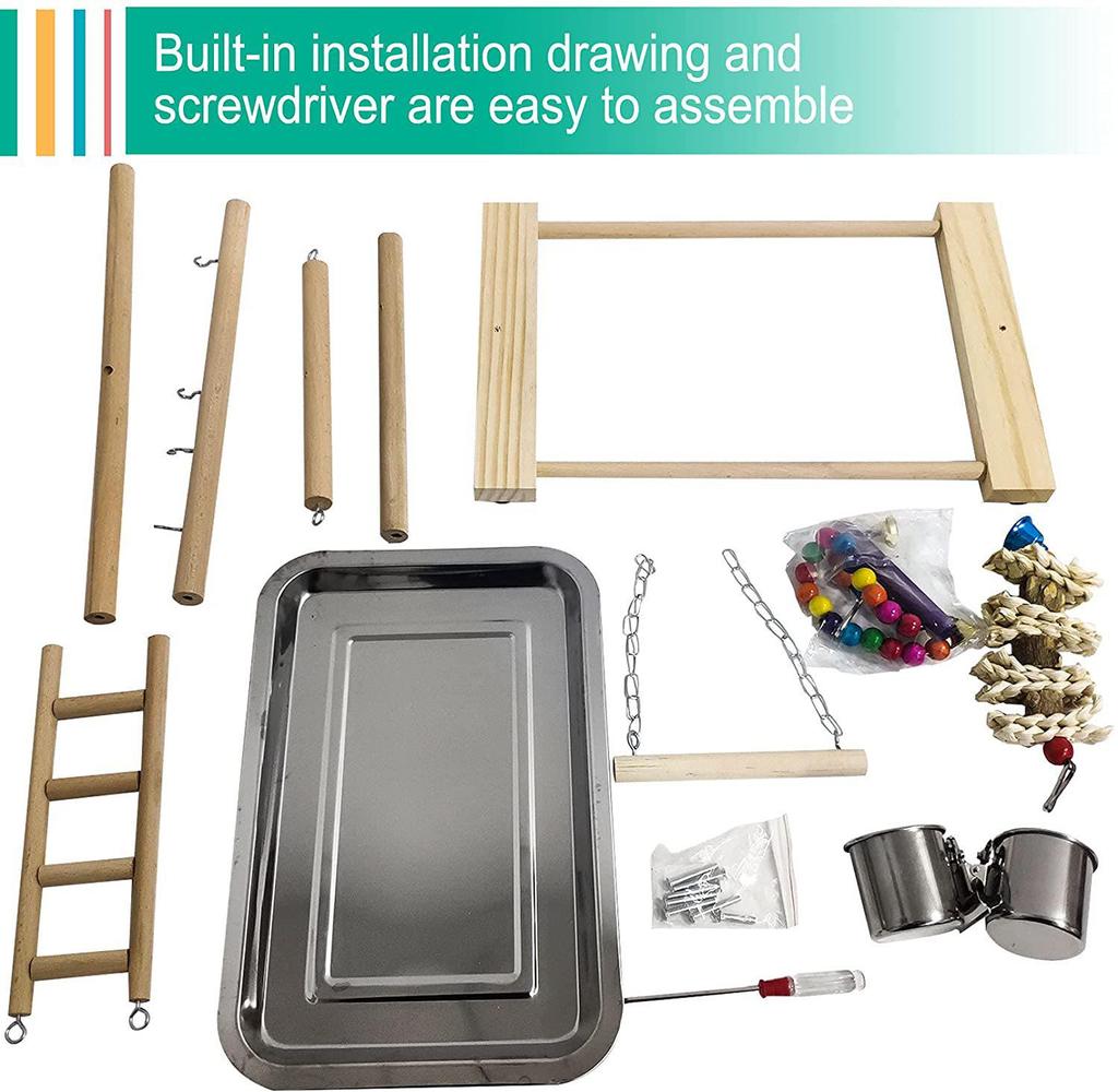 Игровая площадка для попугаев из цельного дерева: Подставка для птиц, тренировочная палка и лестница