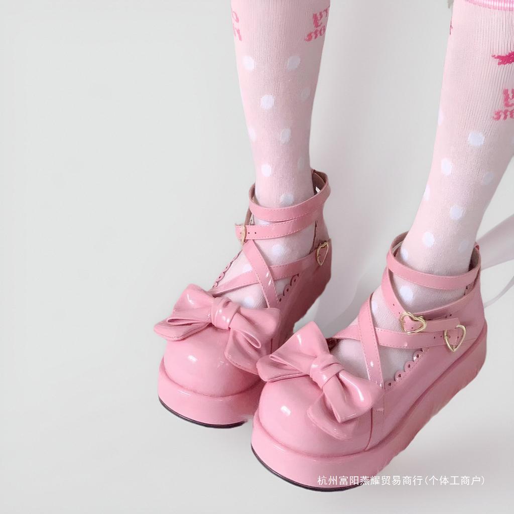 Spot | Sweetheart Fudge | Оригинальные туфли в стиле лолиты с перекрестными ремешками и круглой головкой, с плоским дном, с бантом