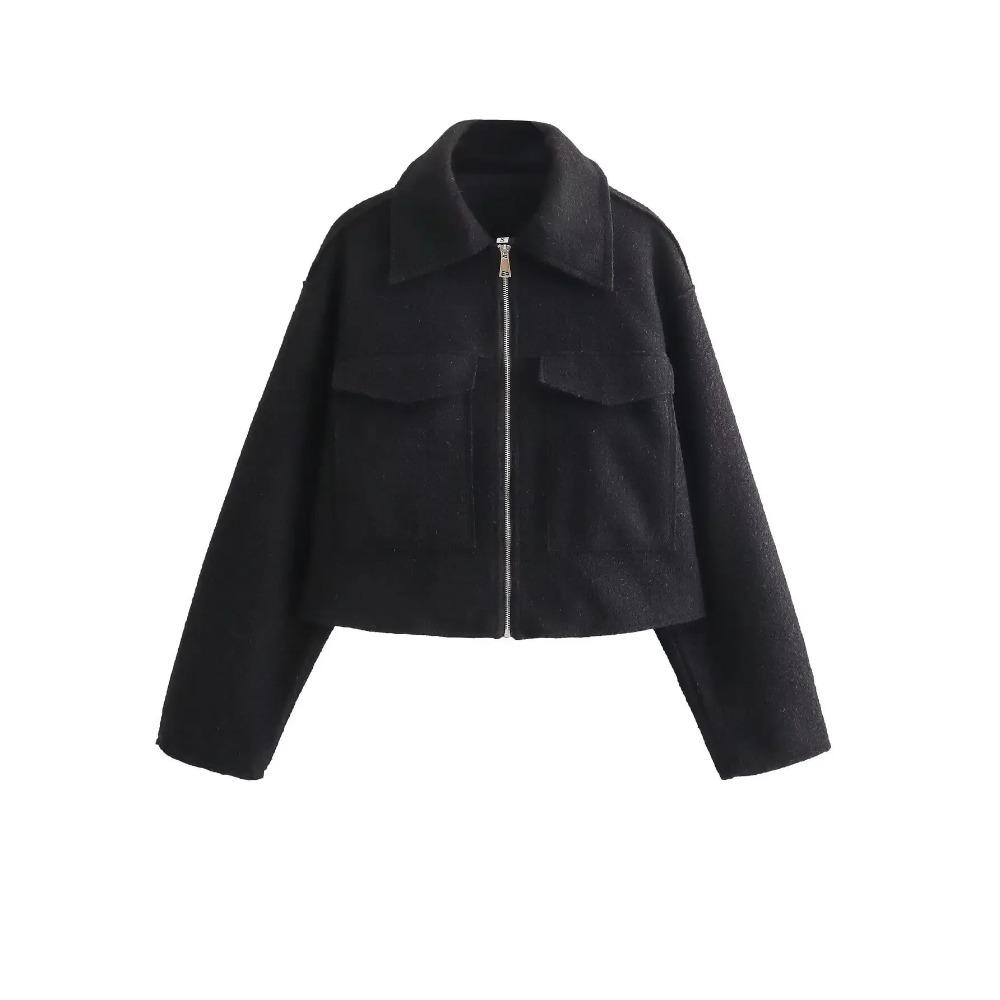 Autumn New Product Women's Fashion and Casual Versatile Polo Collar Long Sleeve Zipper Short Jacket Coat