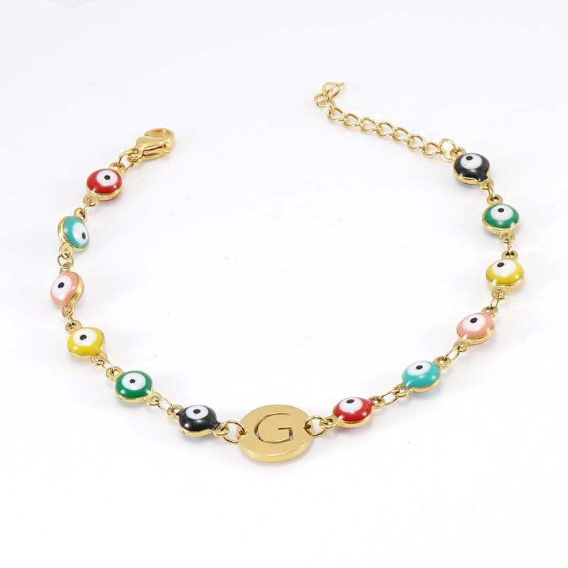 Браслет из титановой стали и золота с изображением дьявольского глаза, женская нишевая турецкая ювелирная продукция из нержавеющей стали 18 карат с 26 буквами