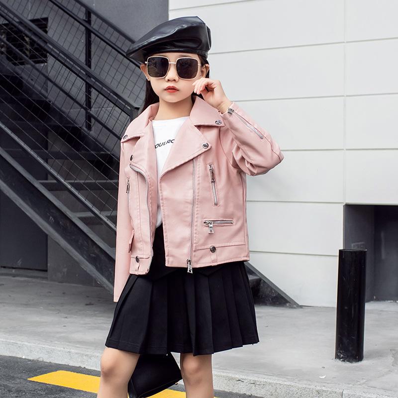Детская одежда для мальчиков и девочек, весенне-осенняя кожаная куртка с отложным воротником, детская мотоциклетная куртка в корейском стиле