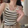 Women's 2024 Striped Knitted Vest: Niche Sleeveless Black Top for Inner or Outer Wear