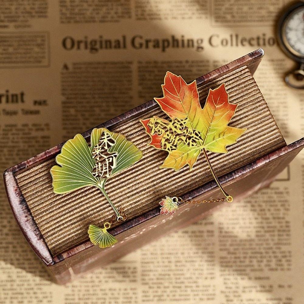 Apricot Leaf Metal Ruler Bookmarks Maple Leaf Pagination Mark Book Marking  Reading Accessory