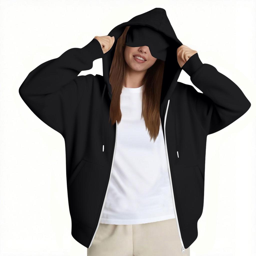 Women's Fashion Casual Long Sleeve Solid Color Hooded Sweatshirt Tops