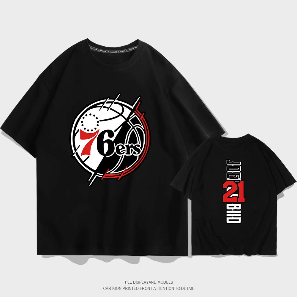 Summer short-sleeved men's and women's Philadelphia 76ers No. 21 jersey short-sleeved T-shirt cotton round neck basketball sports and leisure