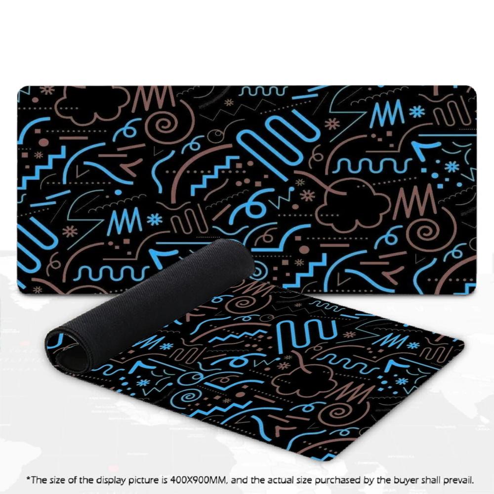 XXL Large Gaming Mouse Pad Neon Doodle Line Art Black Desk Mat Non-Slip Rubber for Computer Laptop Office Home Desktop Decor