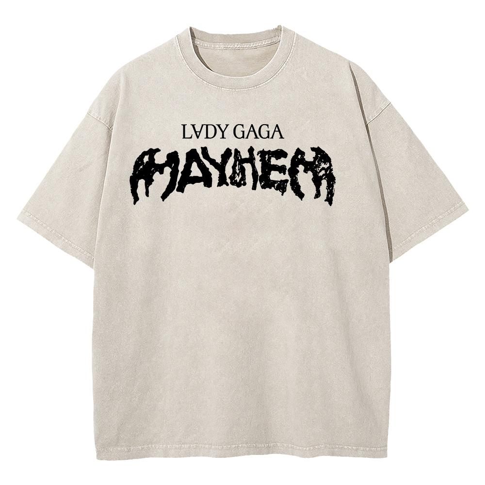 Vintage Washed Lady Gaga The Mayhem Ball Tour  T Shirt Fashion MenWomen Aesthetic High Quality Acid Wash  Cotton Tees