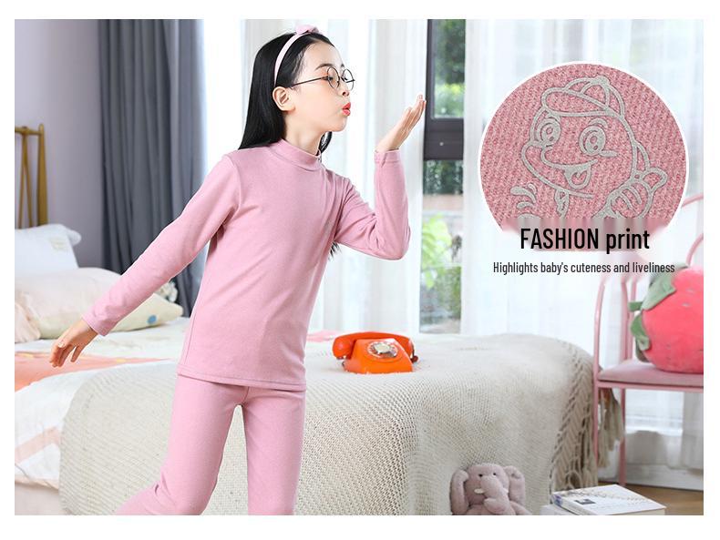 Детский комплект нижнего белья с начесом - Теплая однотонная осенне-зимняя пижама для мальчиков и девочек