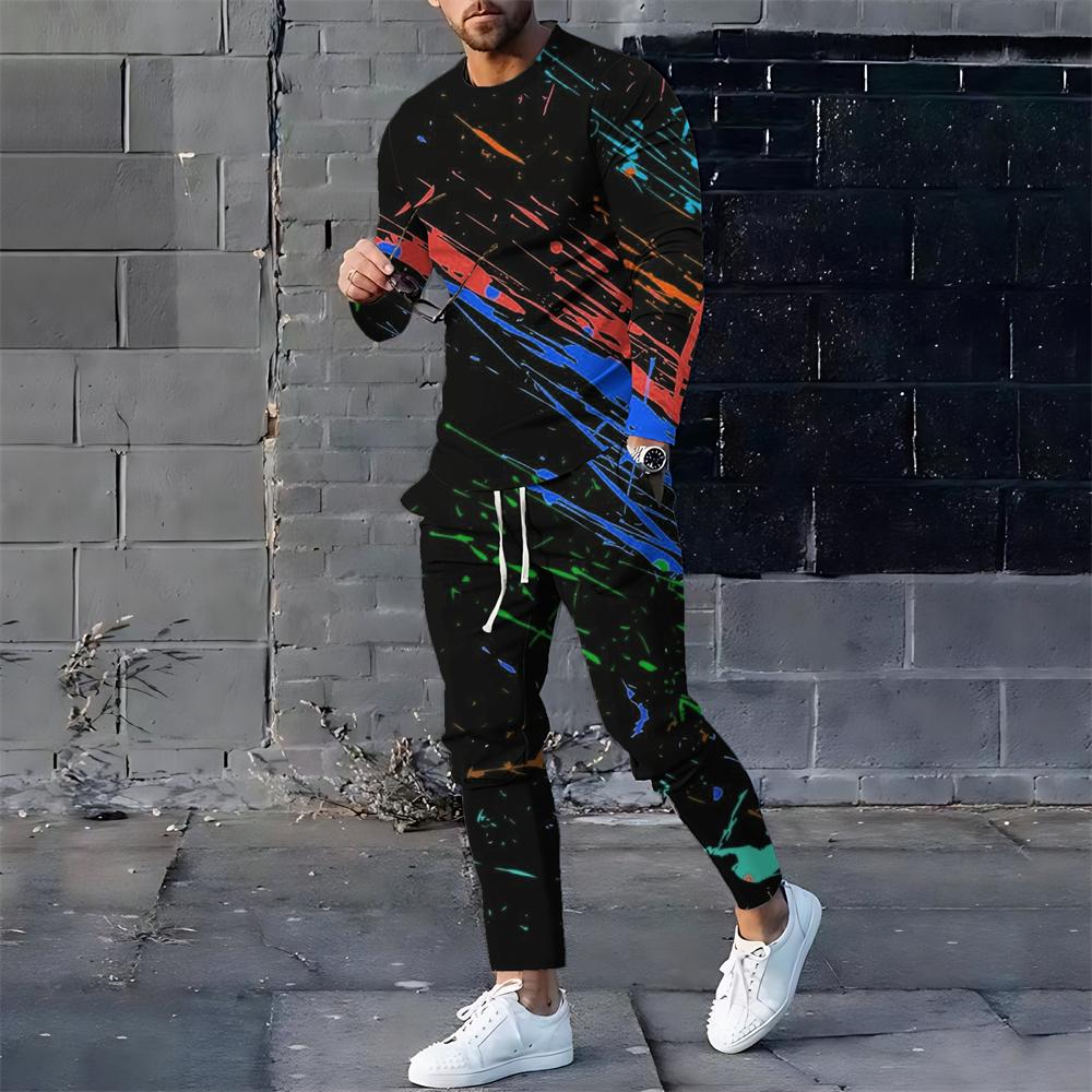 2024 Летний спортивный костюм для мужчин, футболка с длинным рукавом и брюки, мужской уличный костюм, винтажная толстовка большого размера, мужская одежда, комплект из 2 предметов