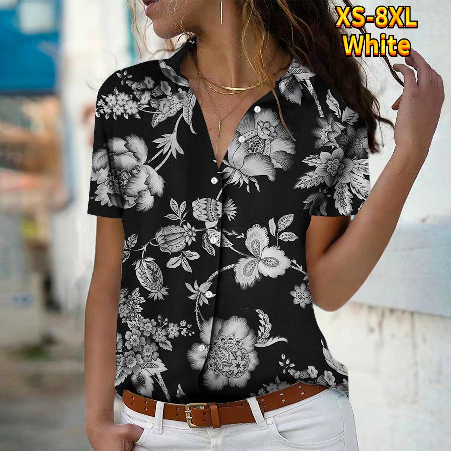 Лето 2025 Новая Мода Женская Блузка с Коротким Рукавом и V-образным Вырезом на Пуговицах с Цветочным Принтом