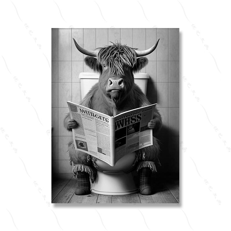 Милая обезьяна, художественная стена в ванной комнате, забавные принты плакатов, туалетный юмор, полет животных, чтение, холст, картина, детская комната, туалет, домашний декор