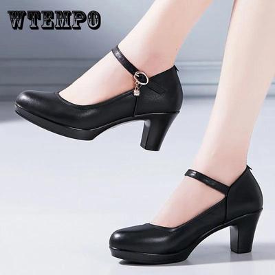 Рабочая обувь из натуральной мягкой кожи, кожаные туфли для танцев на высоком каблуке с пряжкой, женские весенне-осенние повседневные кожаные туфли черного цвета