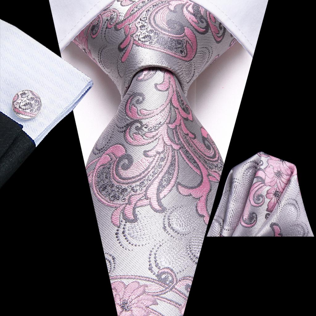 Hi-Tie Fashion Mens Wine-Red Paisley Necktie Hanky Cufflinks for Business Wedding