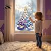 Removable Holiday Glass Decals Stained Style Christmas Tree Static Window Cling, Gradient Starry Sky Festive Party Supplies Xmas Sticker, Reusable PVC