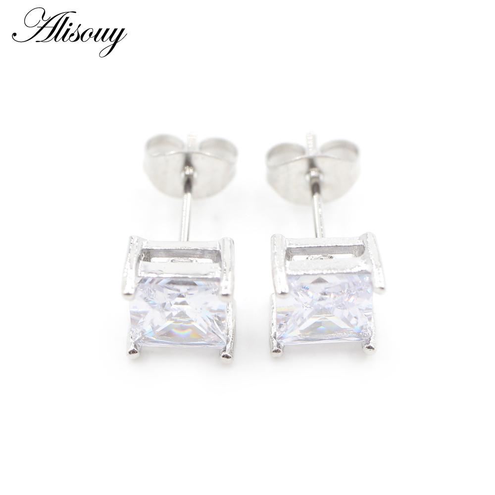 Alisouy 2 шт. квадратный кубический цирконий CZ кристалл из нержавеющей стали для женщин и девочек серьги-гвоздики в форме спирали пирсинг модные ювелирные изделия