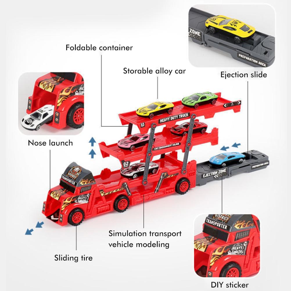 Car Transporter Truck Toys Mega Hauler Truck with 6 Mini Cars Three Layer Folding Vehicles Set for