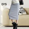 Женская юбка-миди со средней посадкой и разрезом сзади, однотонная вязаная юбка, офисная женская юбка с запахом бедра, рабочая одежда