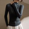 Women T-shirts Ruffles Turtleneck Long Sleeve Warm Autumn Winter Undershirt Solid Bottoming Shirt Fashion High Strecth Basic Top