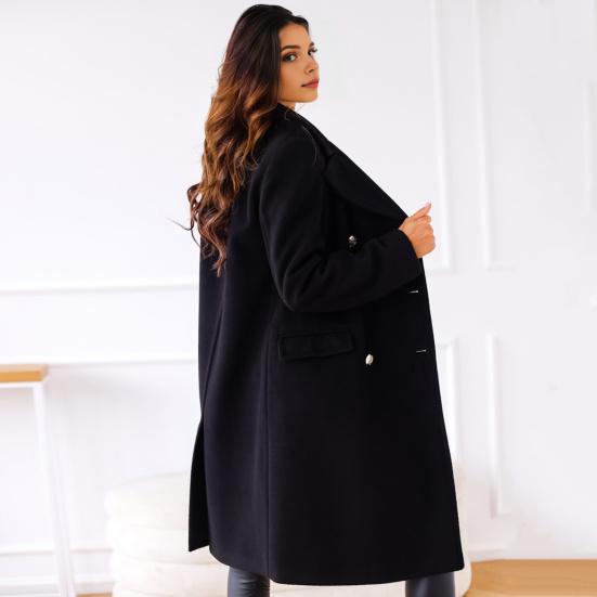 Women Winter Overcoat Turn-down Collar Pockets Pure Color Double-breasted Cardigan Loose Fit Coat