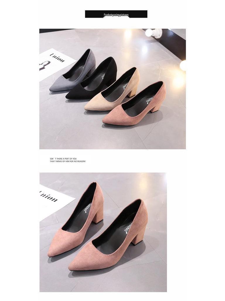 Women's Plus Size Suede Chunky Heel Pointed Toe Heels - European & American Style