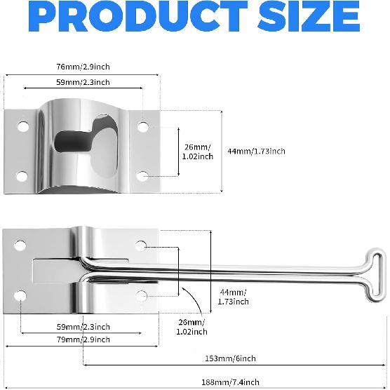 Rv Door Holder 304 Stainless Steel Thicker 6" T-Style Door Holder Catch for Trailer Door Holder,Camper, Travel Trailer, Cargo, Truck & Van Door