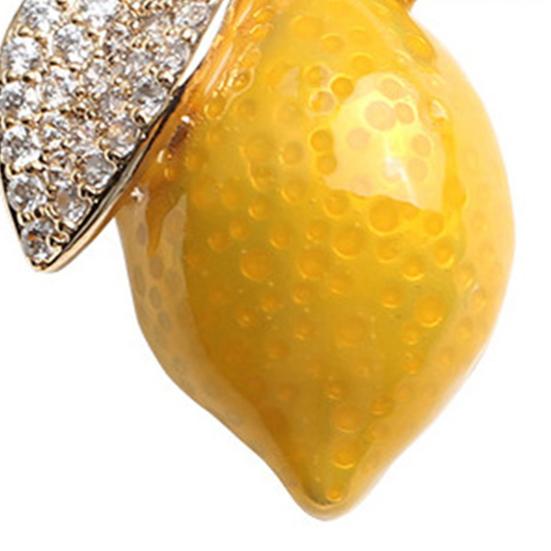 Брошь Булавка Лимон Стразы Желтый Яркий Блеск Капает Масло Брошь Декор Одежды