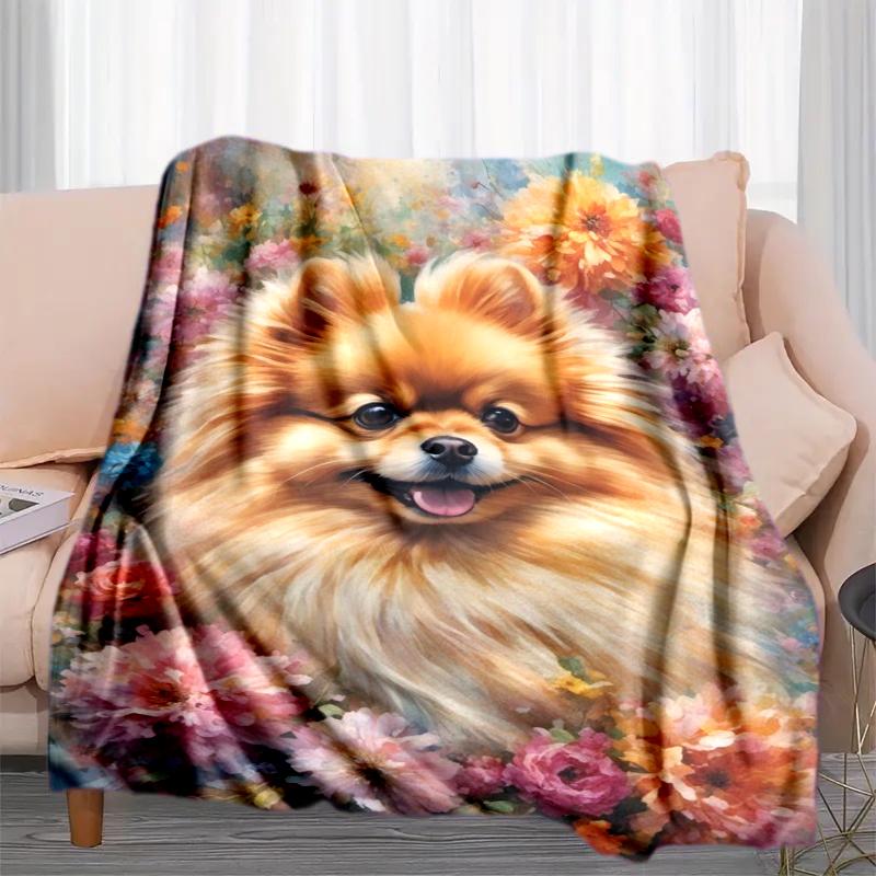 1PC Dog cute printed blanket, all season lightweight home office outdoor nap multifunctional blanket A15